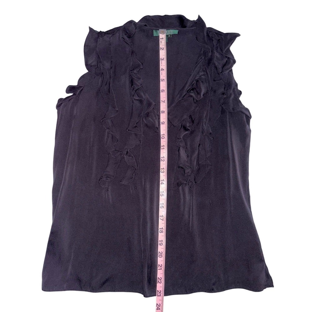 Lauren Ralph Lauren Silk Blouse Black Ruffle V-Neck Sleeveless Womens Size 10 - Picture 5 of 8
